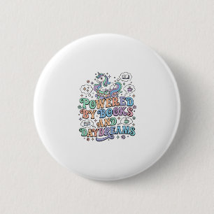 Unicorn Powered by Books and Daydreams Kawaii Vect 6 Cm Round Badge