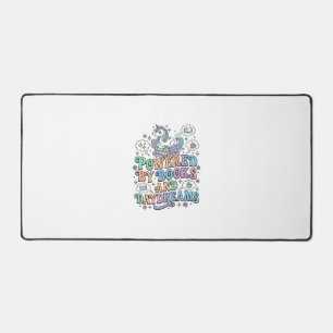Unicorn Powered by Books and Daydreams Kawaii Vect Desk Mat