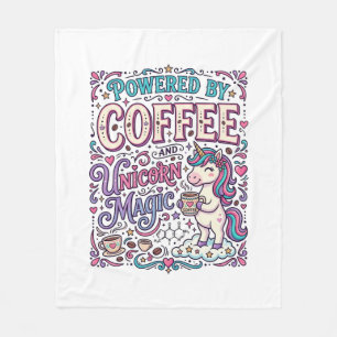 Unicorn Powered by Coffee and Unicorn Magic Colorf Fleece Blanket