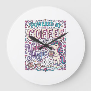 Unicorn Powered by Coffee and Unicorn Magic Colorf Large Clock