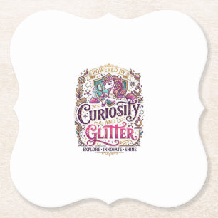 Unicorn Powered by Curiosity and Glitter Stylish W Paper Coaster