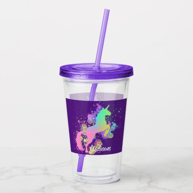 Unicorn Pretty Fantasy Rainbow Personalised Acryli Acrylic Tumbler (Back)