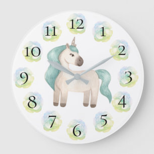 Unicorn Pretty Girly Pastel Floral Large Clock