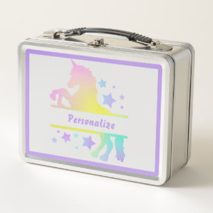 Unicorn Pretty Pastel Colours Personalised Metal Lunch Box