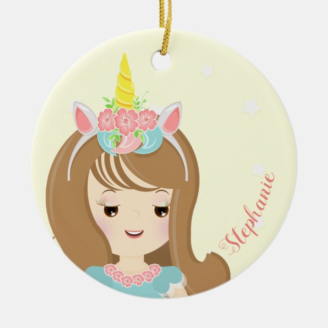 Unicorn Princess Ceramic Tree Decoration (Front)