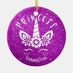Unicorn Princess Custom gift, Glitter Christmas Ceramic Tree Decoration