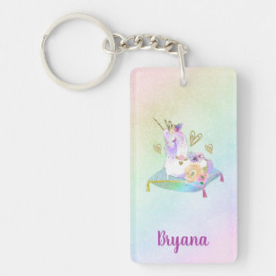 Unicorn Princess Diva Iridescent Rainbow Pastel Key Ring