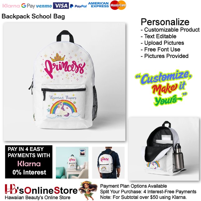 Unicorn Princess Dreamy Fantasy School Supplies 5 Printed Backpack (Unicorn Princess Dreamy Fantasy School Supplies Printed Backpack 5.)