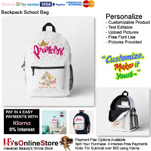 Unicorn Princess Dreamy Fantasy School Supplies 7 Printed Backpack