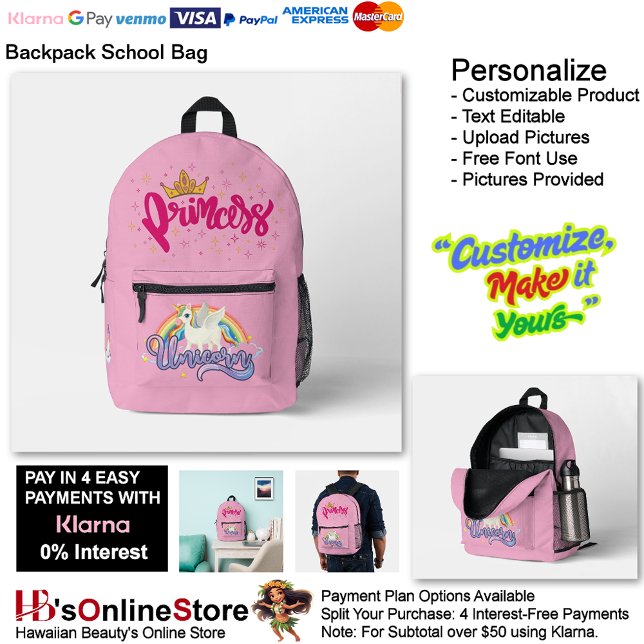 Unicorn Princess Pink Fantasy School Supplies 32 Printed Backpack (Unicorn Princess Pink Fantasy School Supplies Printed Backpack 32.)