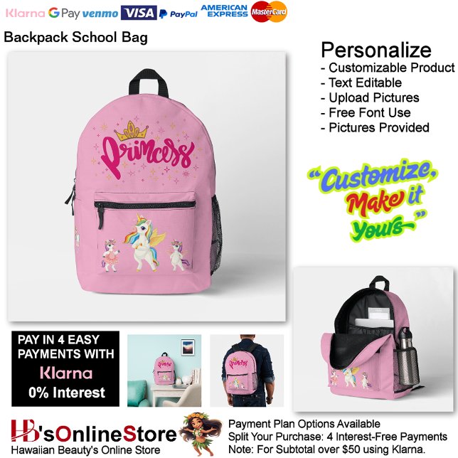 Unicorn Princess Pink Fantasy School Supplies 48 Printed Backpack (Unicorn Princess Pink Fantasy School Supplies Printed Backpack 48.)
