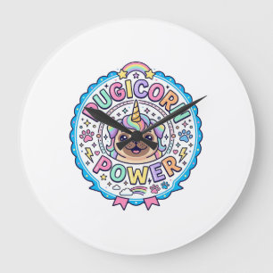 Unicorn Pugicorn Power Funny Cute Gift Design_1 Large Clock