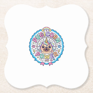 Unicorn Pugicorn Power Funny Cute Gift Design_1 Paper Coaster