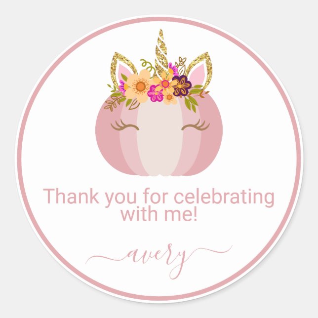 Unicorn Pumpkin | Birthday Sticker (Front)