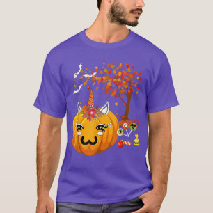 Unicorn Pumpkin Floral Horn Fall Tree Halloween Th T-Shirt