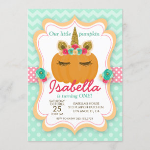 Unicorn Pumpkin Girl's Birthday Party Invitation