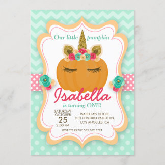 Unicorn Pumpkin Girl's Birthday Party Invitation