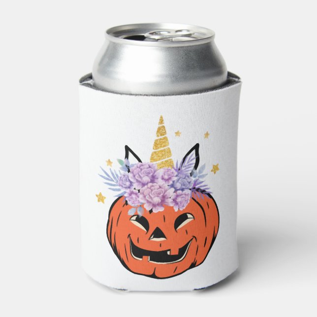 Unicorn Pumpkin Halloween Design Can Cooler (Can Front)