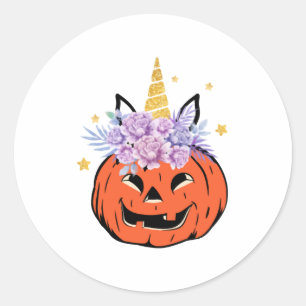 Unicorn Pumpkin Halloween Design Classic Round Sticker