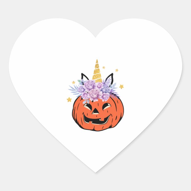 Unicorn Pumpkin Halloween Design Heart Sticker (Front)