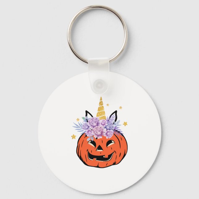 Unicorn Pumpkin Halloween Design Key Ring (Front)