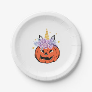 Unicorn Pumpkin Halloween Design Paper Plate