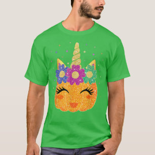 Unicorn Pumpkin Halloween Thanksgiving Girls Kids T-Shirt