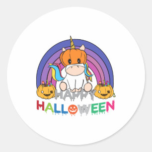 Unicorn Pumpkin Head For Halloween Classic Round Sticker