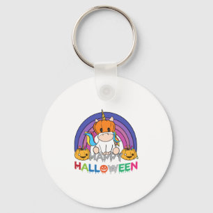Unicorn Pumpkin Head For Halloween Key Ring