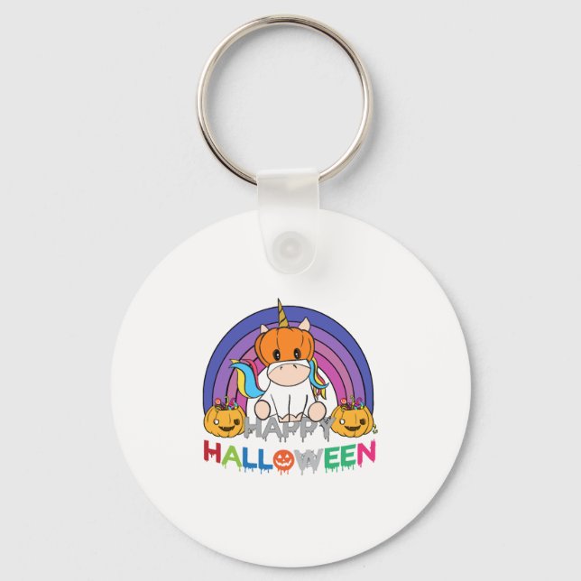 Unicorn Pumpkin Head For Halloween Key Ring (Front)