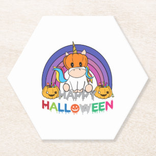 Unicorn Pumpkin Head For Halloween Paper Coaster