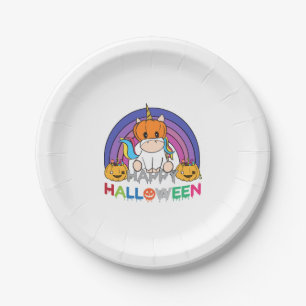 Unicorn Pumpkin Head For Halloween Paper Plate
