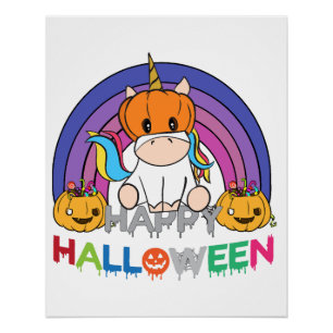 Unicorn Pumpkin Head For Halloween Poster