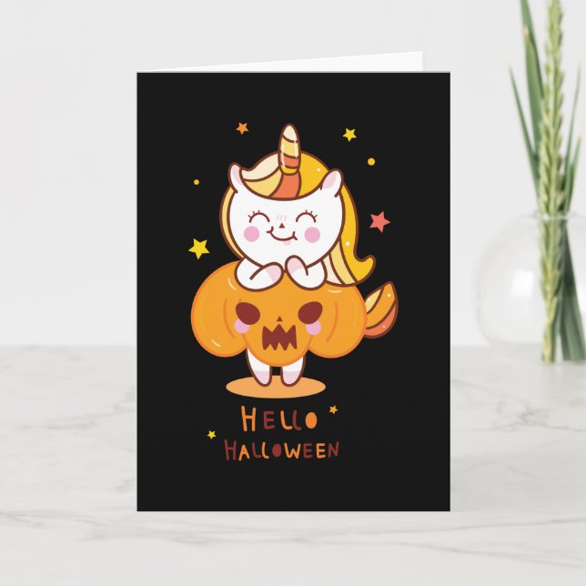 Unicorn Pumpkin Hello Helloween Card (Front)