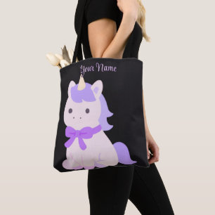 Unicorn Purple Bow Cute Kawaii Custom black Tote Bag
