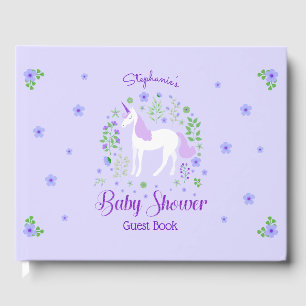 Unicorn Purple Glitter Personalised Baby Shower Guest Book