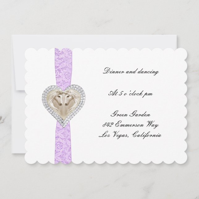 Unicorn Purple Lace Wedding Reception Card (Front)