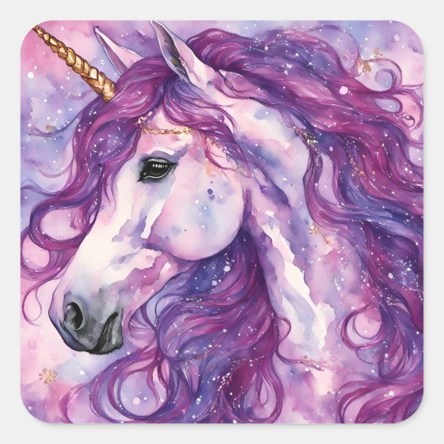 Unicorn Purple Mane Square Sticker (Front)