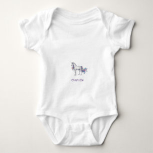 unicorn purple maron happy birthday kids name cute baby bodysuit