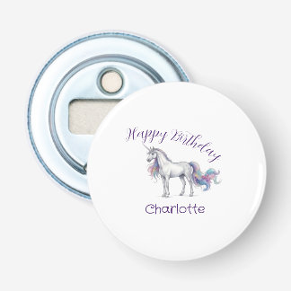 unicorn purple maron happy birthday kids name cute bottle opener