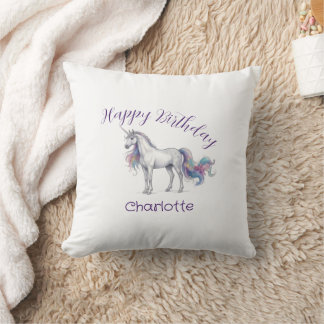 unicorn purple maron happy birthday kids name cute cushion