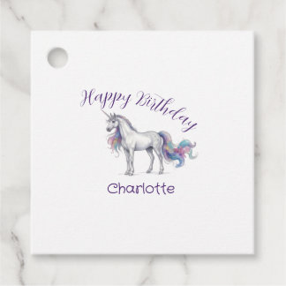 unicorn purple maron happy birthday kids name cute favour tags