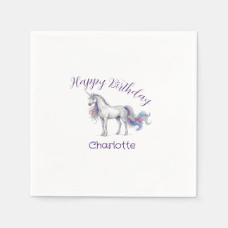 unicorn purple maron happy birthday kids name cute napkin