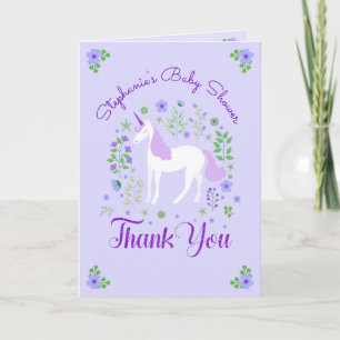 Unicorn Purple Personalized Baby Shower Thank You Card
