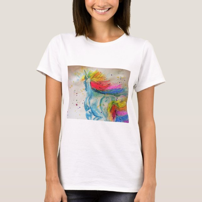 Unicorn Purple Watercolour art Womens T Shirt (Front)