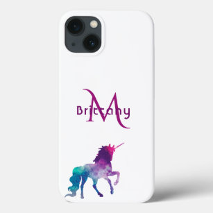 Unicorn purple white name monogram iPhone 13 case