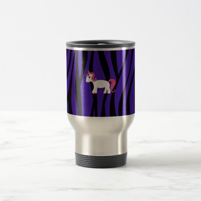 Unicorn purple zebra stripes travel mug (Center)
