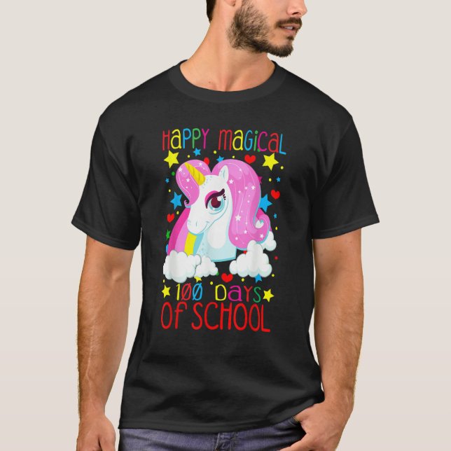 Unicorn Rainbow 100th Days Happy Magical 100 Days  T-Shirt (Front)