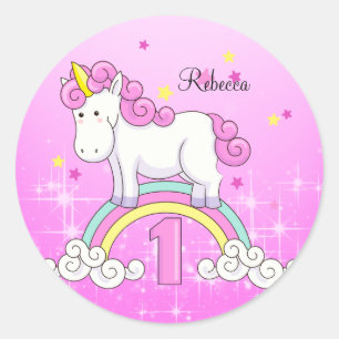 Unicorn Rainbow 1st Birthday Party Custom Classic Round Sticker