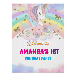 Unicorn Rainbow 1st Birthday Party Welcome Sign